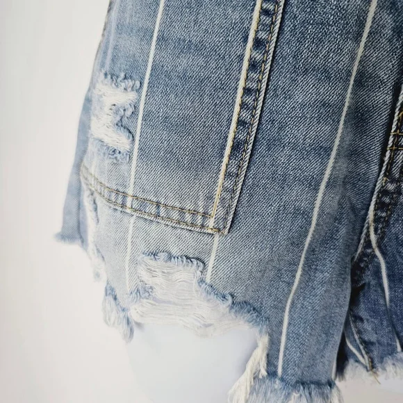 Happily Grey Super High Rise Distressed Striped Denim Shorts Size 1/25 NWT - Picture 4 of 14